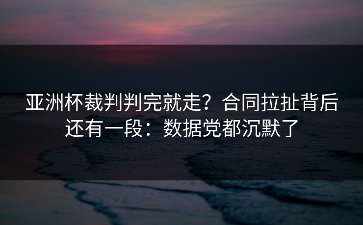 亚洲杯裁判判完就走?合同拉扯背后还有一段:数据党都沉默了 亚洲杯裁判判完就走?合同拉扯背后还有一段:数据党都沉默了