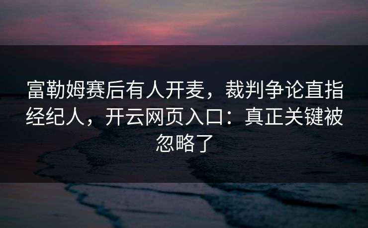 富勒姆赛后有人开麦，裁判争论直指经纪人，开云网页入口：真正关键被忽略了
