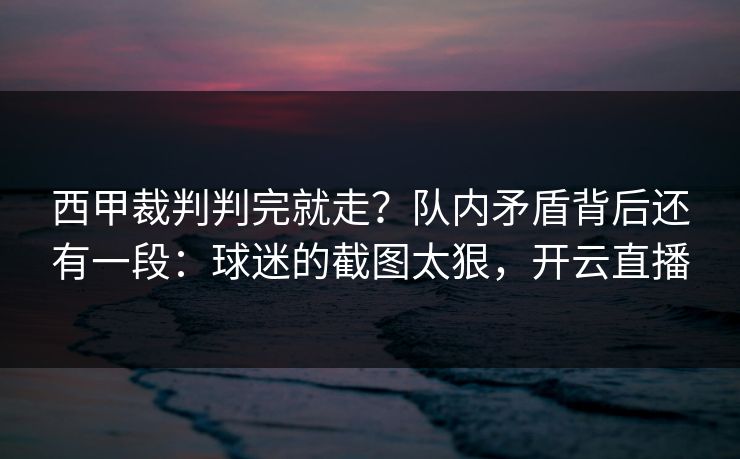 西甲裁判判完就走?队内矛盾背后还有一段:球迷的截图太狠,开云直播