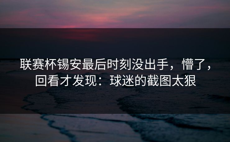 联赛杯锡安最后时刻没出手，懵了，回看才发现：球迷的截图太狠